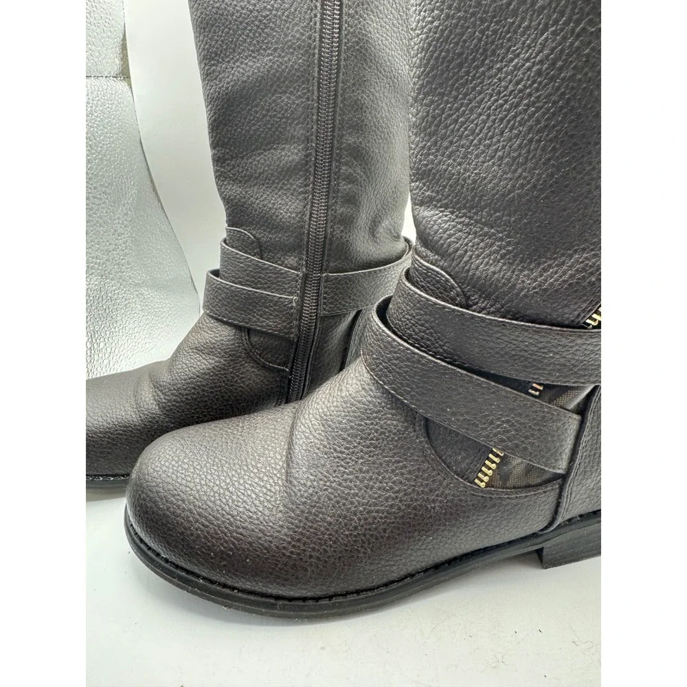 Michael Kors‎ Kids Tall Riding Boots MK Logo Side Zip Brown Size 2